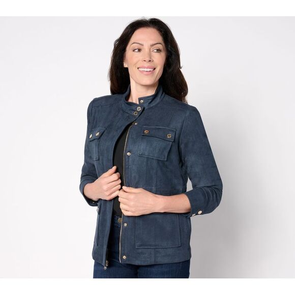 Isaac Mizrahi Live! Women's Jacket Sz S Estate Faux Suede Zip Black A664236 - Picture 1 of 4
